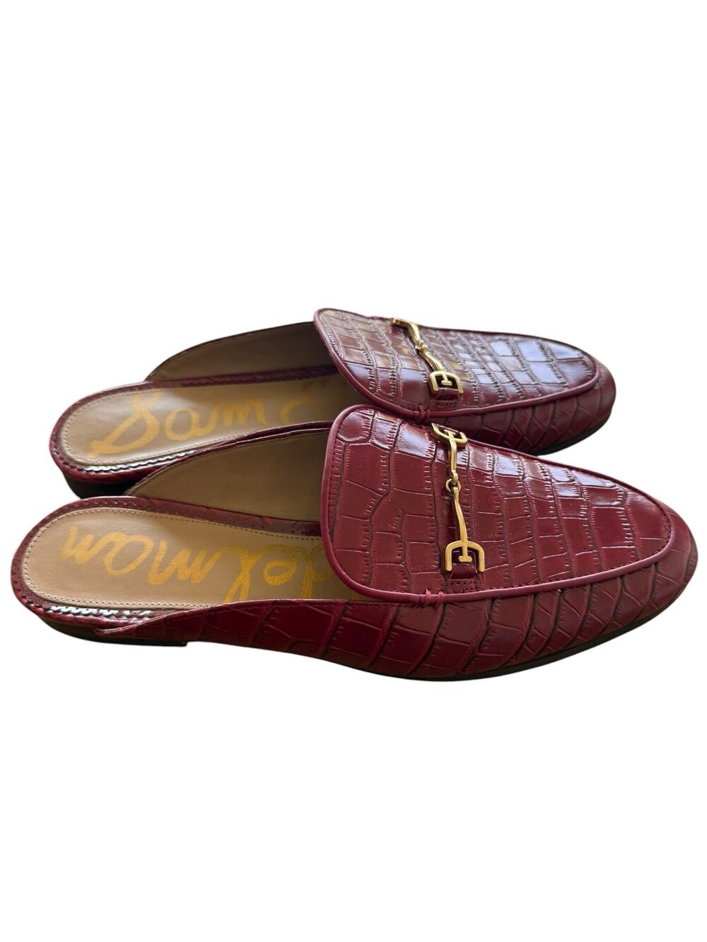Sam Edelman Linnie Bit Mule Loafers 8.5 French Merlot Croc Leather Burgundy